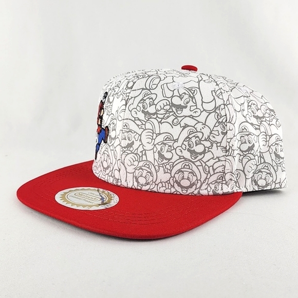 Nintendo Super Mario Snapback Adjustable Hat Cap Red White OS Fits Most - Picture 2 of 15